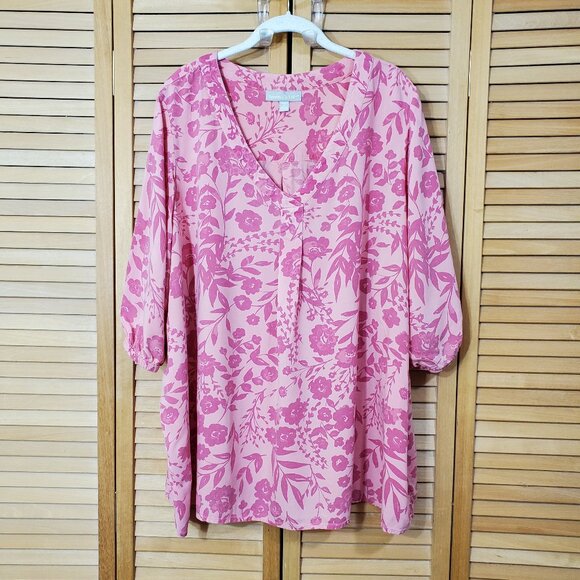 Woman Within Tops - Woman Within 100% Rayon V- Neck Short Sleeve Tunic Top 2X